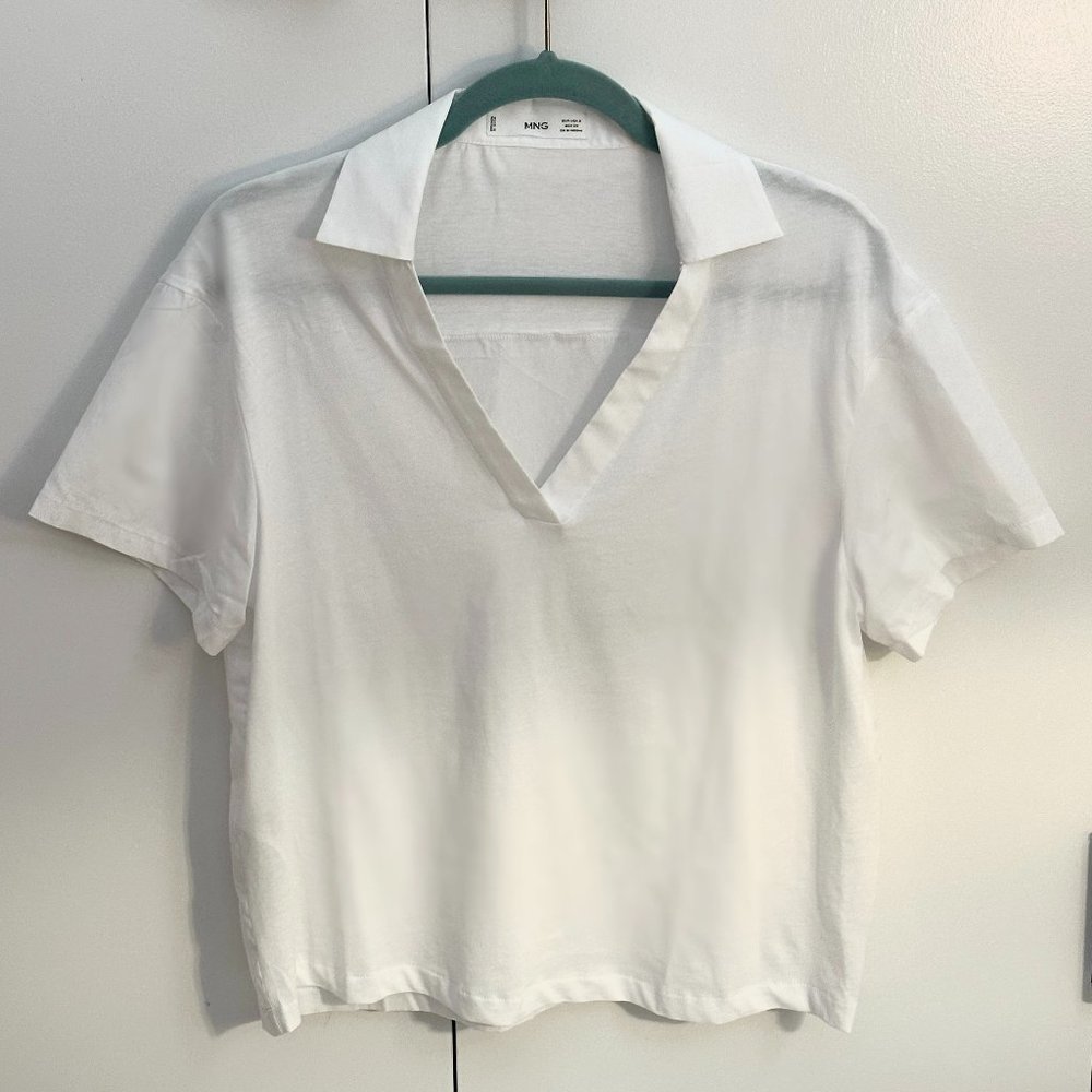 Mango Basic White Cotton Polo Shirt